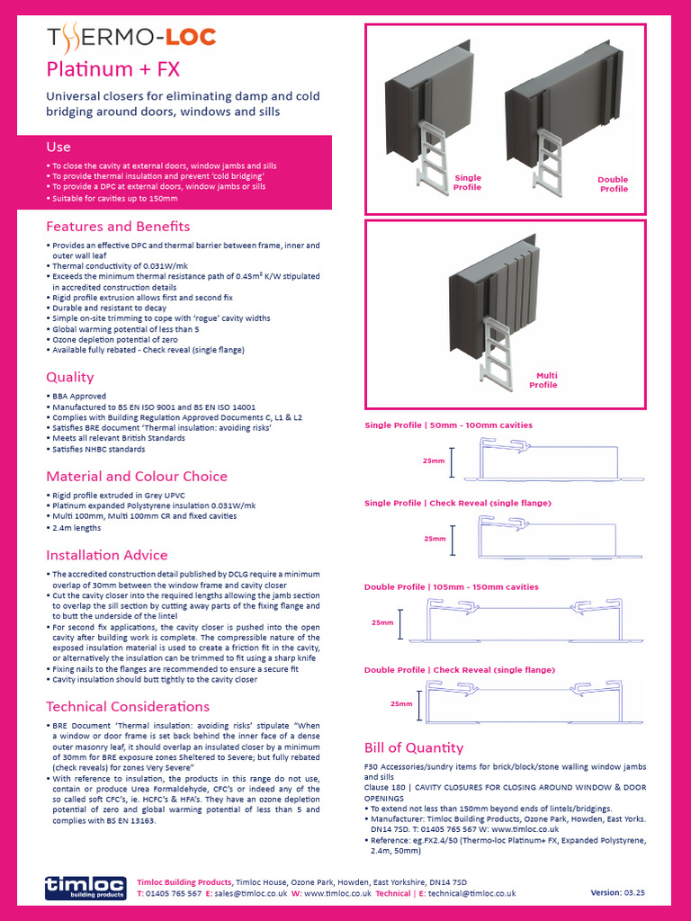 Timloc Building Products Thermo Loc Platinum FX Cavity Closer Datasheet ...