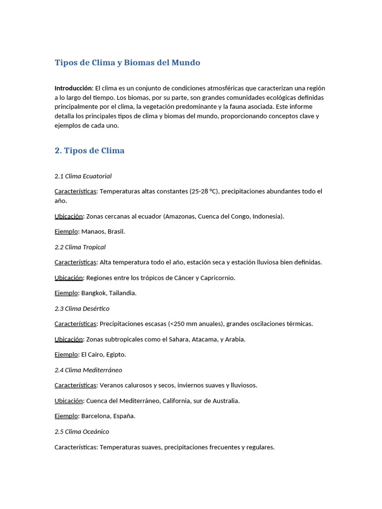 Tipos de Clima y Biomas Del Mundo | PDF | Clima | Ecuador