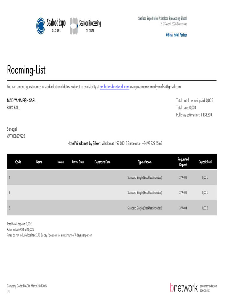 Rooming List | PDF