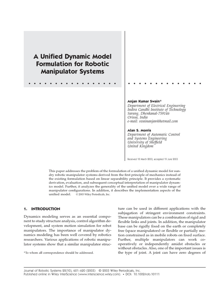 Journal of Robotic Systems - 2003 - Swain - A Unified Dynamic Model ...
