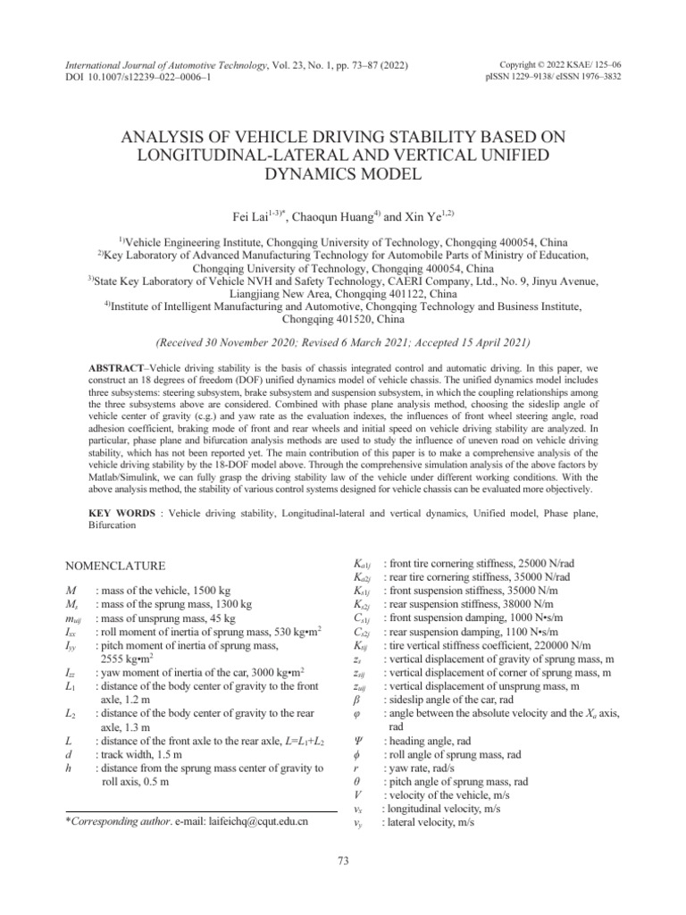 Analysis of Vihicle Druvung Stability On Vertical Unified Dynamic Model ...