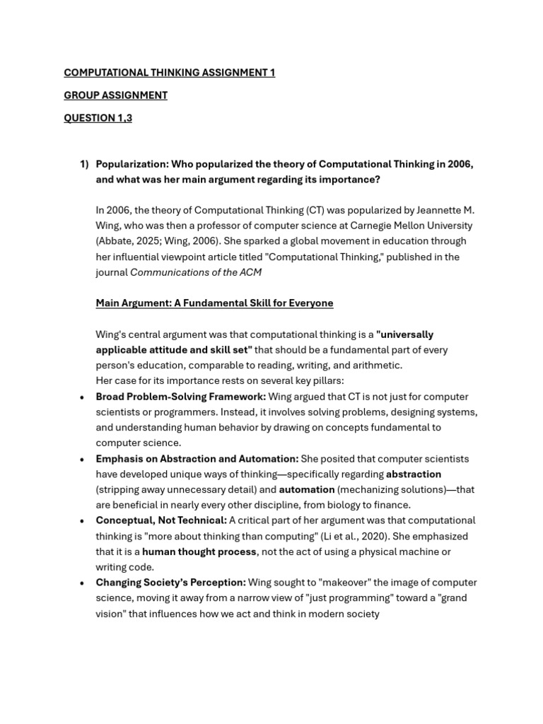 Computational Thinking Assignment 1. | PDF | Thought | Computer Science