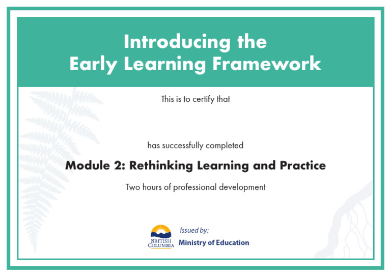ELF Module 2 Certificate Introducing The Early Learning Framework ...