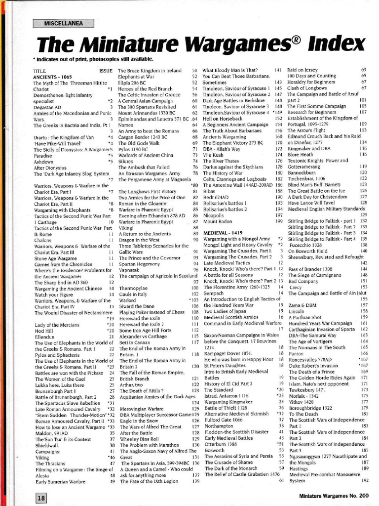 The Miniature Wargames Index 1-200 | PDF | Warfare | Military
