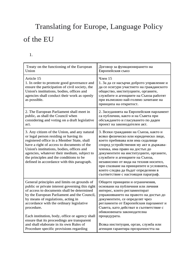 Translating For Europe, Language Policy of The EU | PDF