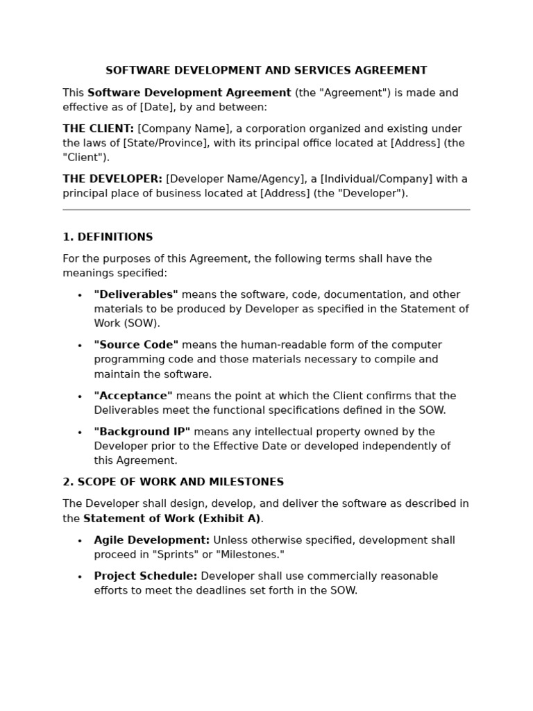 Software Development Agreement Template | PDF | Indemnity | Software