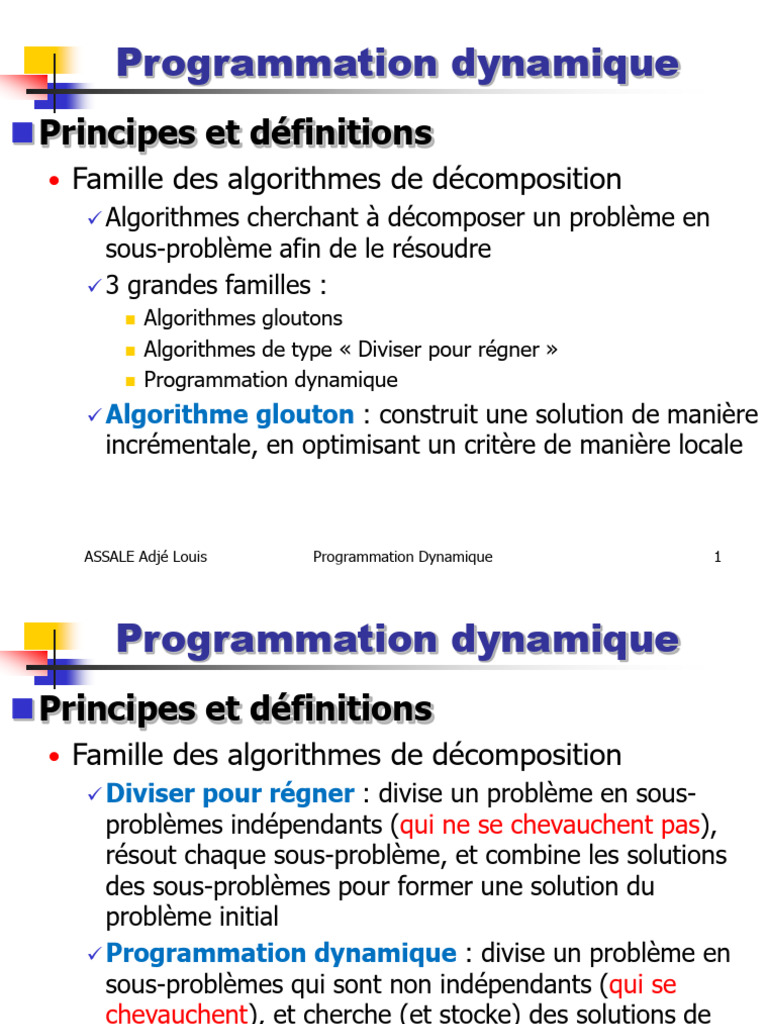 Algorithme Programmation7 Prog Dynamique | PDF | Programmation ...