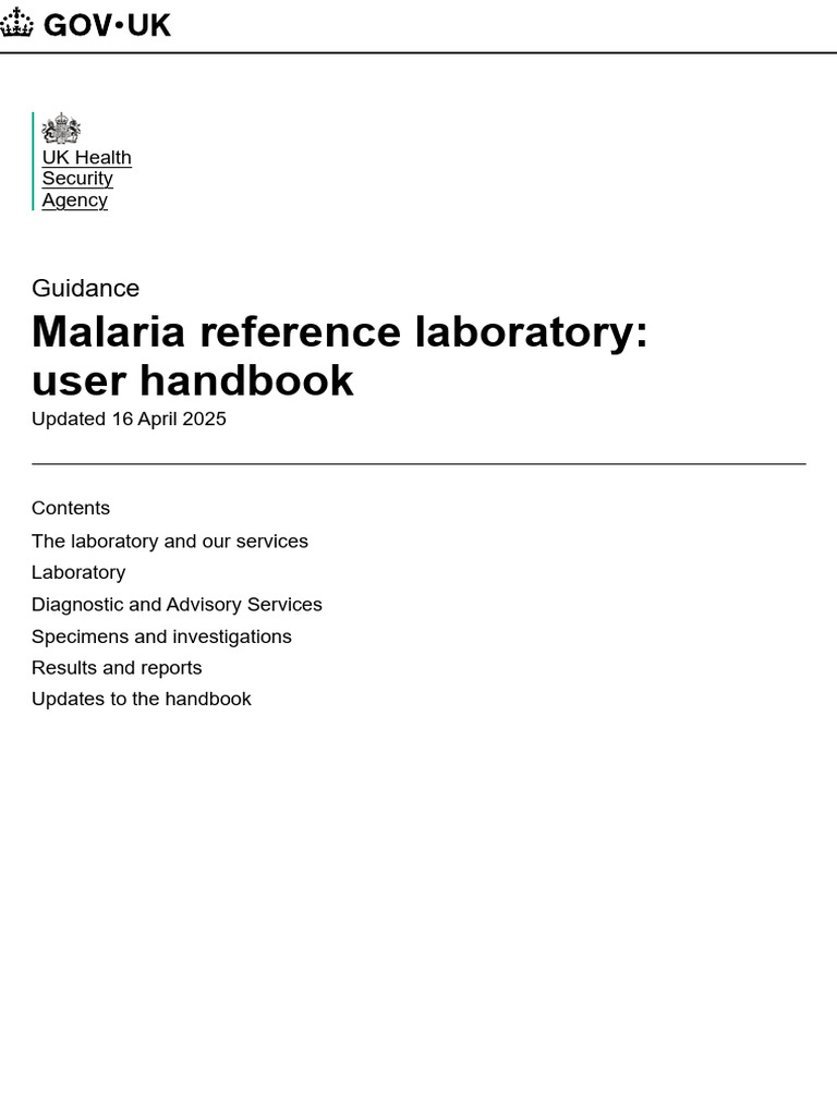 Malaria Reference Laboratory - User Handbook - GOV - Uk | PDF | Malaria ...