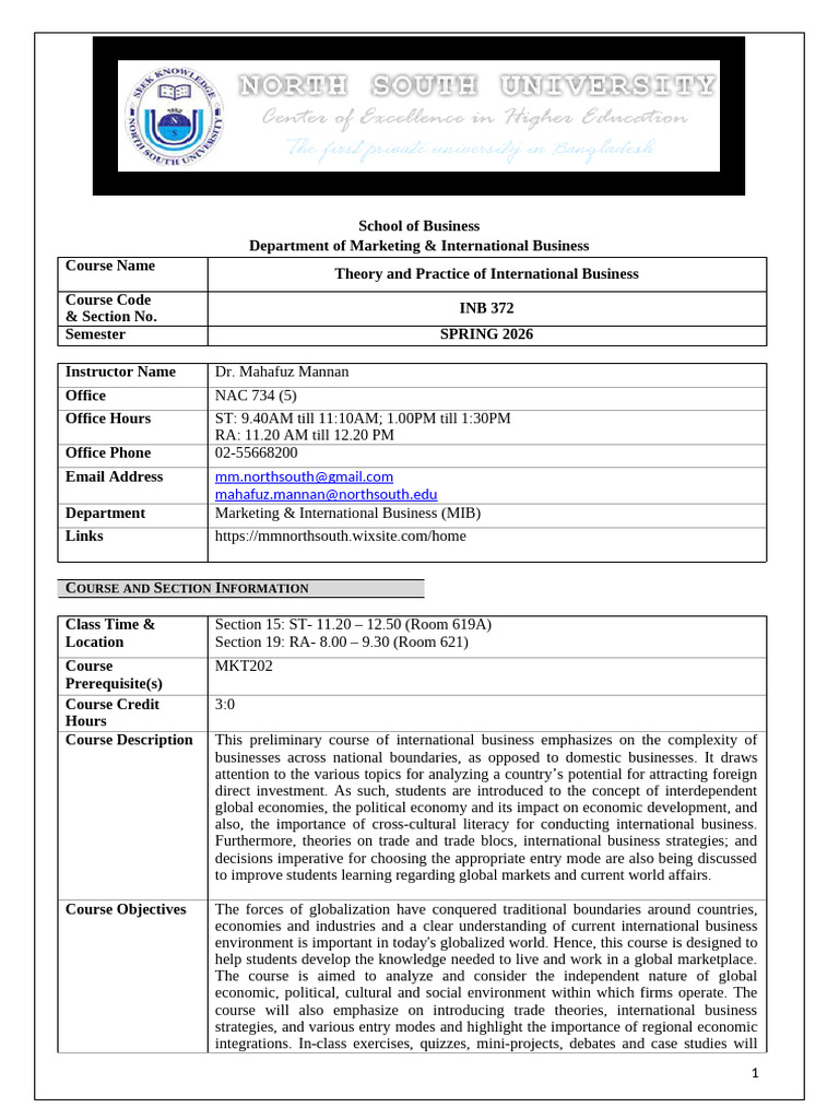Inb 372 Course Outline | PDF | Cognition | Globalization