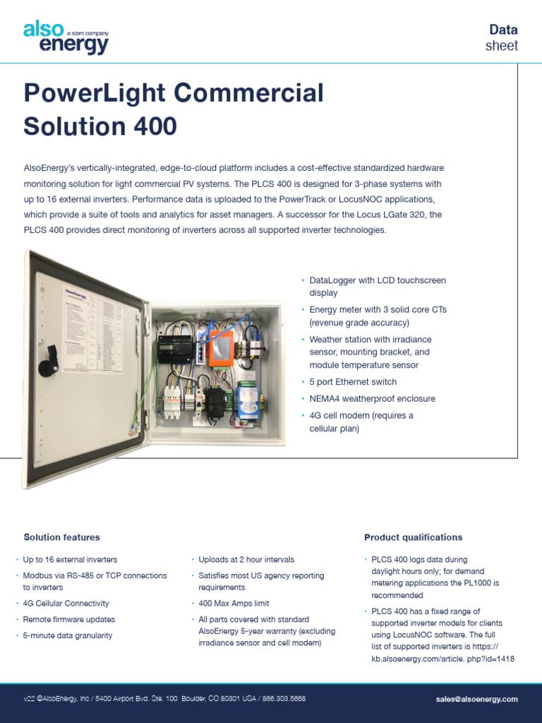 AlsoEnergy PLCS 400 Data Sheet | PDF | Programmable Logic Controller ...