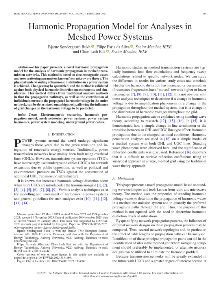 Harmonic Propagation Model For Analyses in Meshed Power Systems | PDF ...