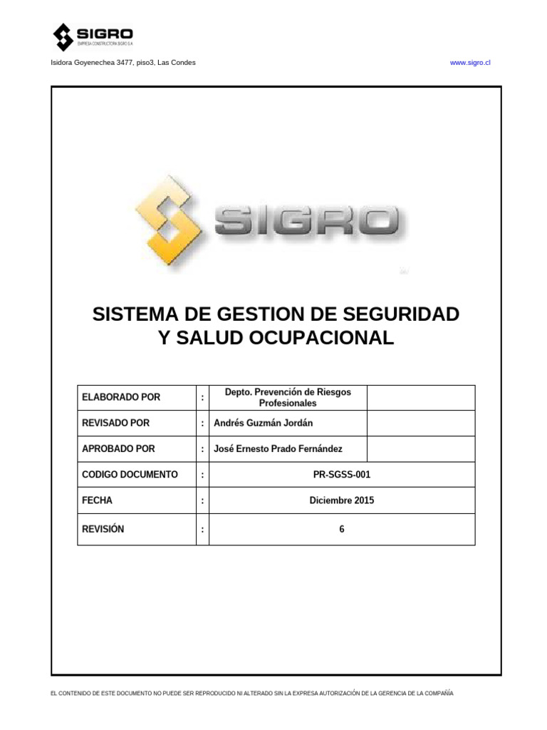 Sistema de Gestión de Seguridad y Salud Ocupacional | PDF | Seguridad y ...