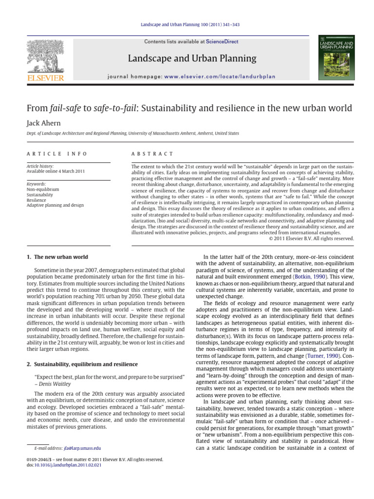 Ahern From Fail-Safe To Safe-To-fail | PDF | Ecological Resilience ...