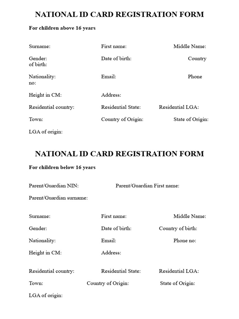 National Id Card Registration Form | PDF