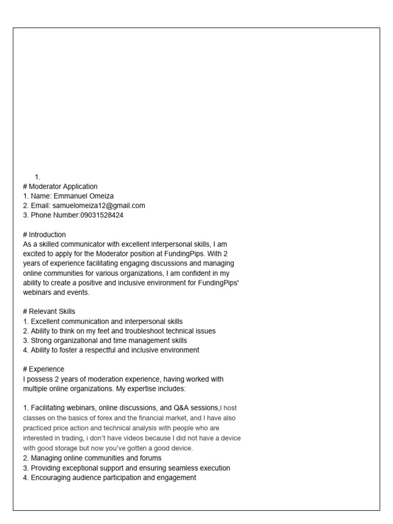 Moderator Application PDF | PDF