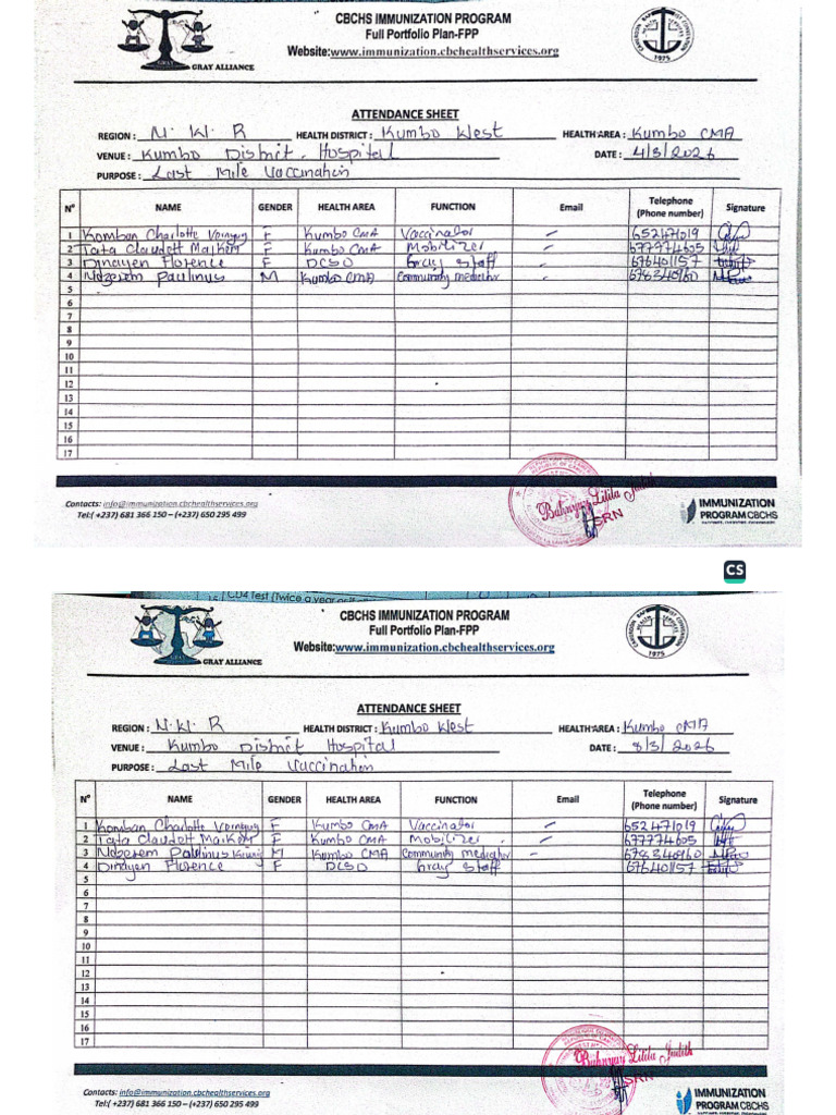 Attendance Sheet Last Mile Vacc | PDF