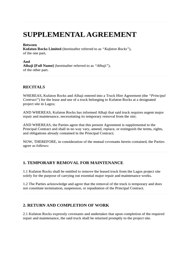 Supplemental Agreement | PDF | Civil Law (Legal System) | Private Law