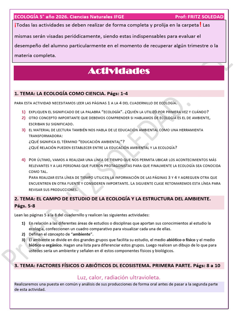 Actividades. Cuadernillo de Ecologia 2026 | PDF | Ciclo del carbono ...