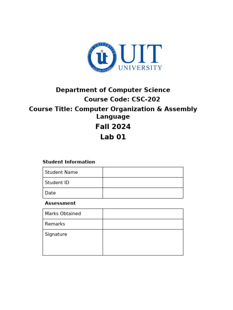 New Lab Format | PDF | Assembly Language | Central Processing Unit