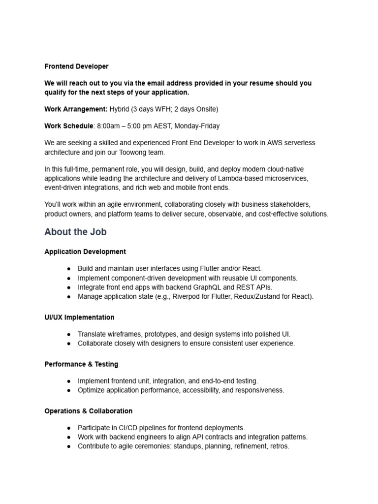 Frontend Developer JD | PDF | Mobile App | User Interface