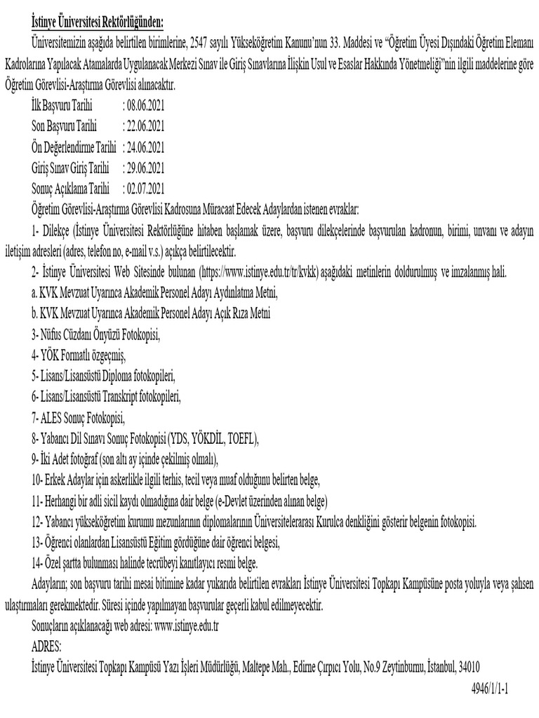 İstinye Üniversitesi Rektörlüğünden | PDF