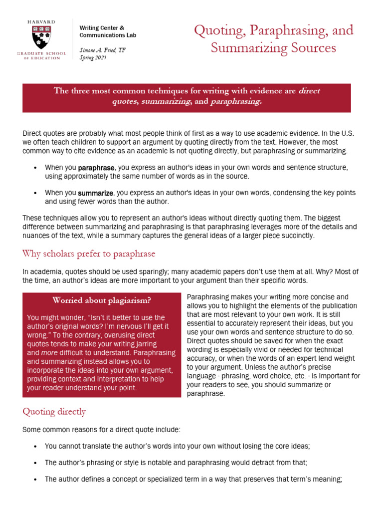 Quoting and Paraphrasing | PDF