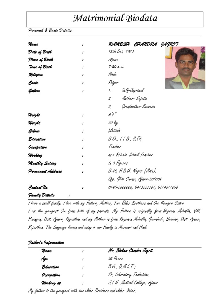 Sample muslim groom biodata Biodata Format