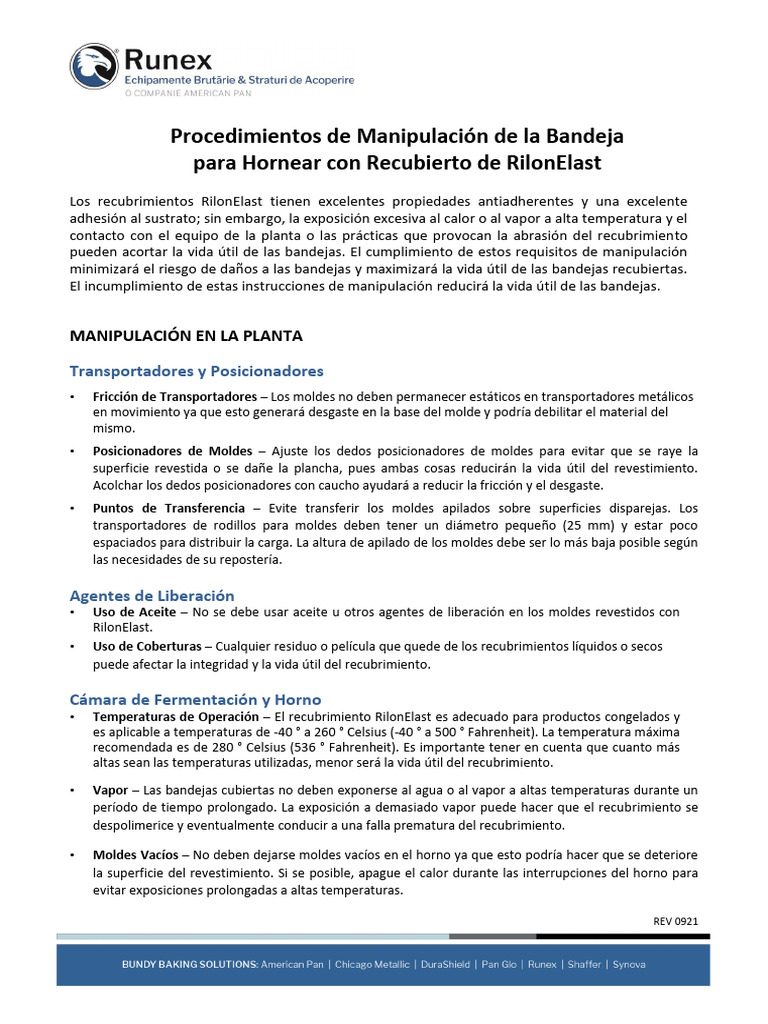 Runex Handling Procedures Spanish | PDF | Revestimiento | Temperatura
