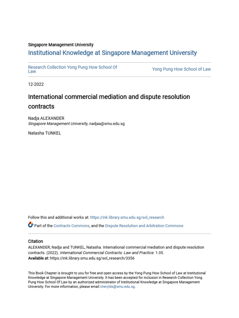 International Commercial Mediation and Dispute Resolution Contrac | PDF