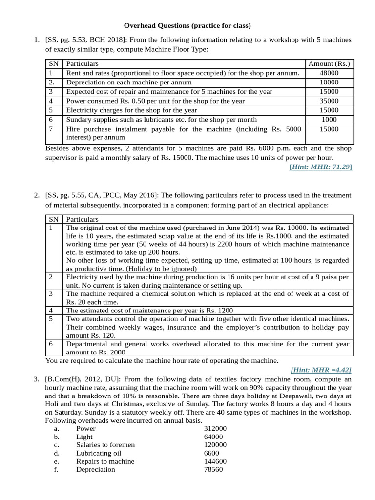 Overhead Questions 2026 | PDF