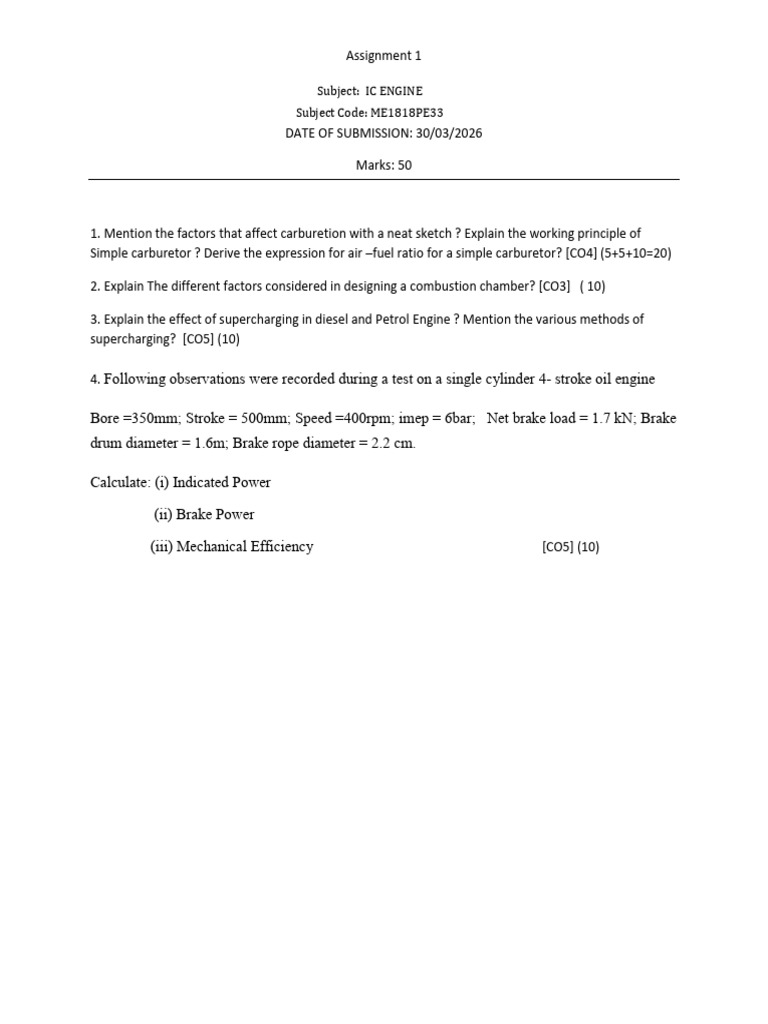 Assignment 1 1 | PDF | Diesel Engine | Engines