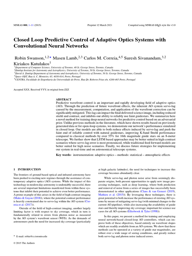 Closed Loop Predictive Control of Adaptive Optics Systems With | PDF ...