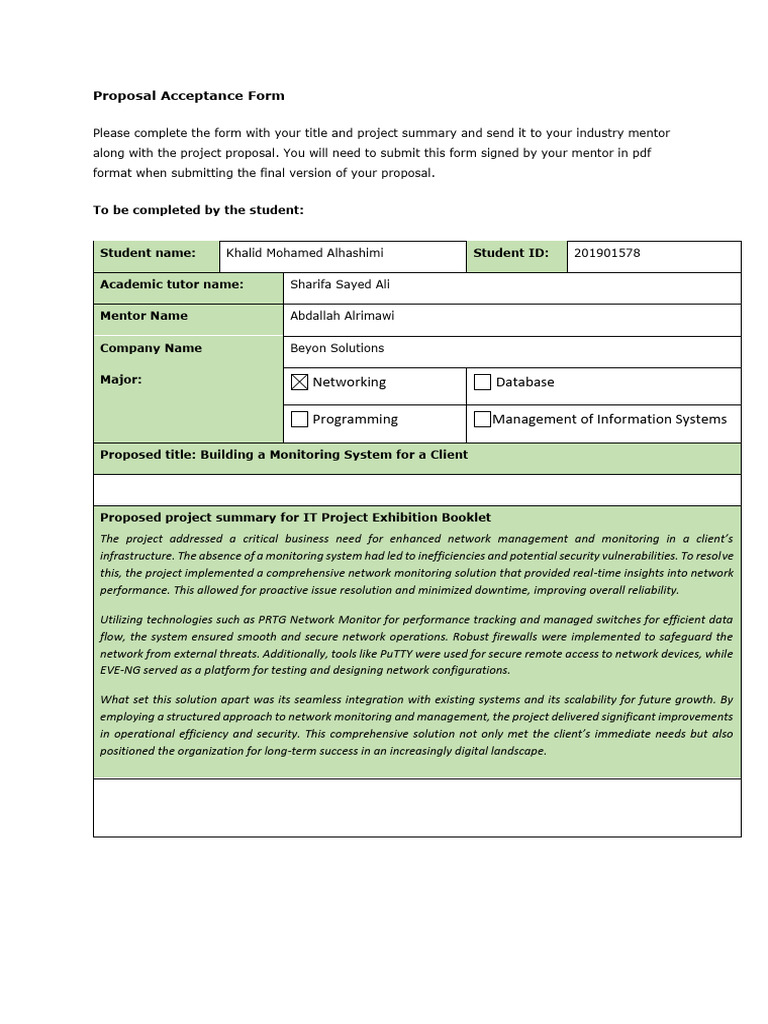 Proposal Acceptance Form | PDF | Computer Network | Information And ...