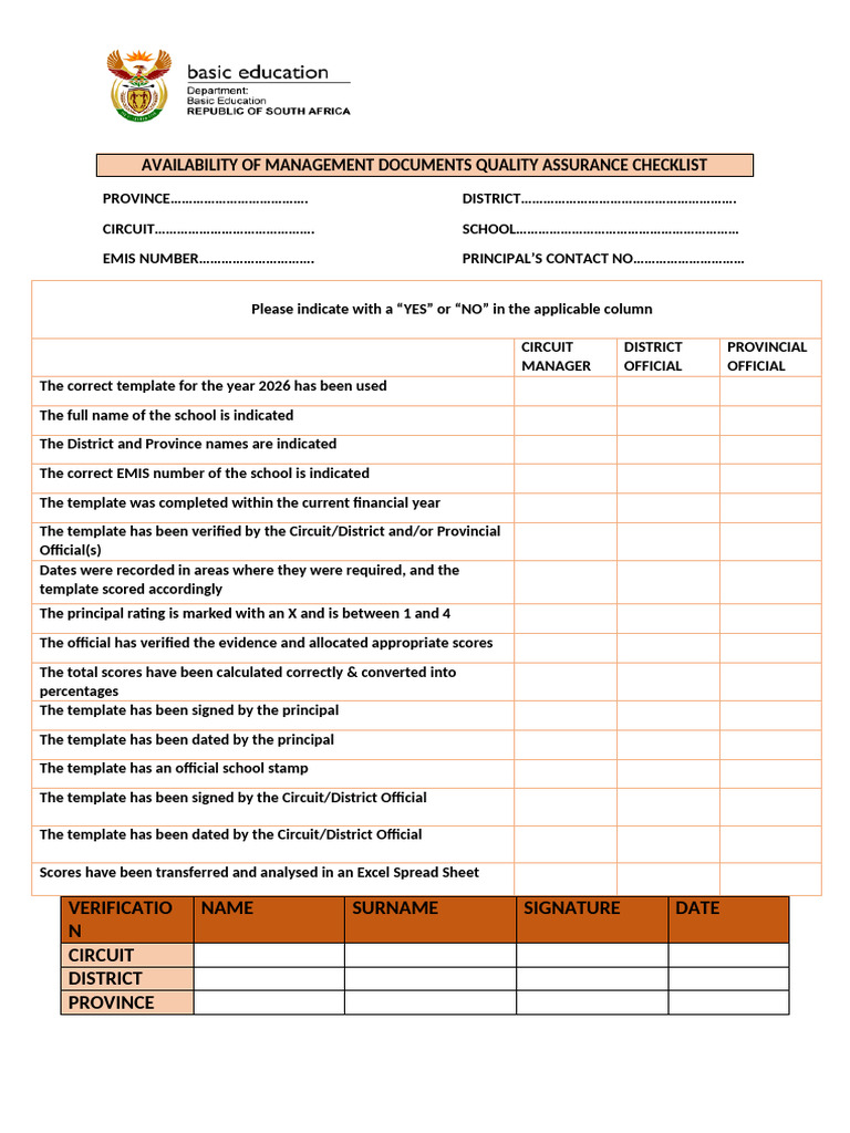 2026 Availability of Management Documents Checklist | PDF