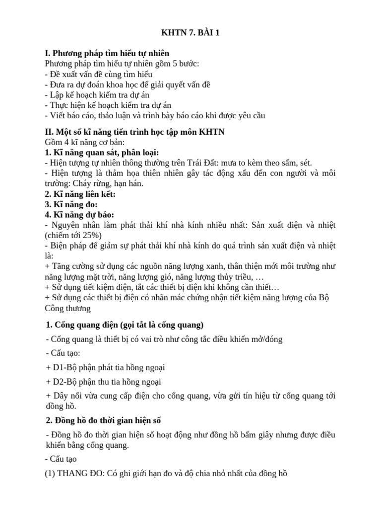 N I Dung KHTN Bài 1 | PDF