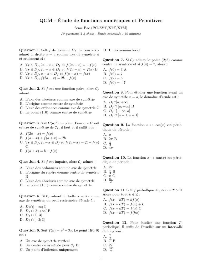 QCM 3 Maths Bac | PDF | Asymptote | Tangente (géométrie)