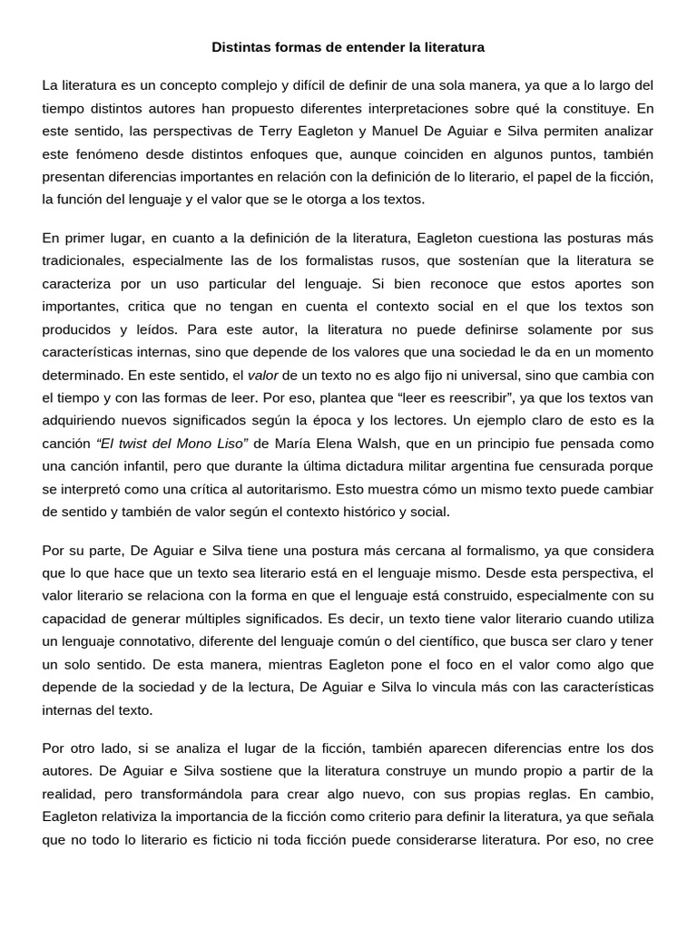 Distintas Formas de Entender La Literatura- Texto Final | PDF