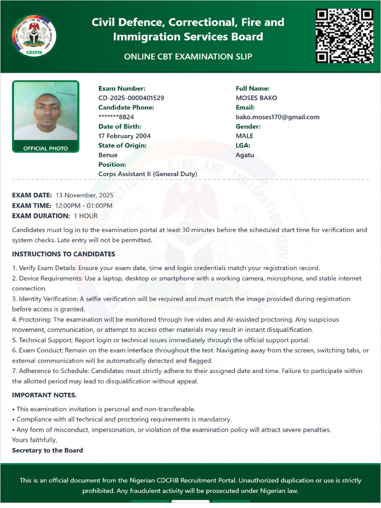 MOSES BAKO Application Slip | PDF