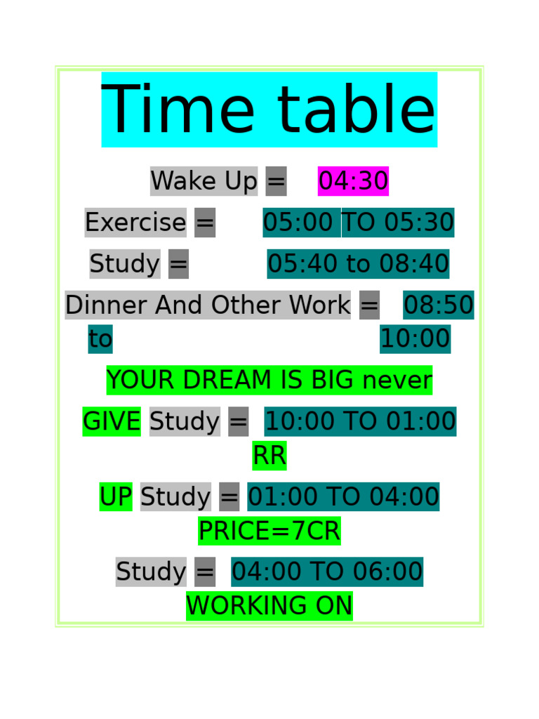 Time Table | PDF