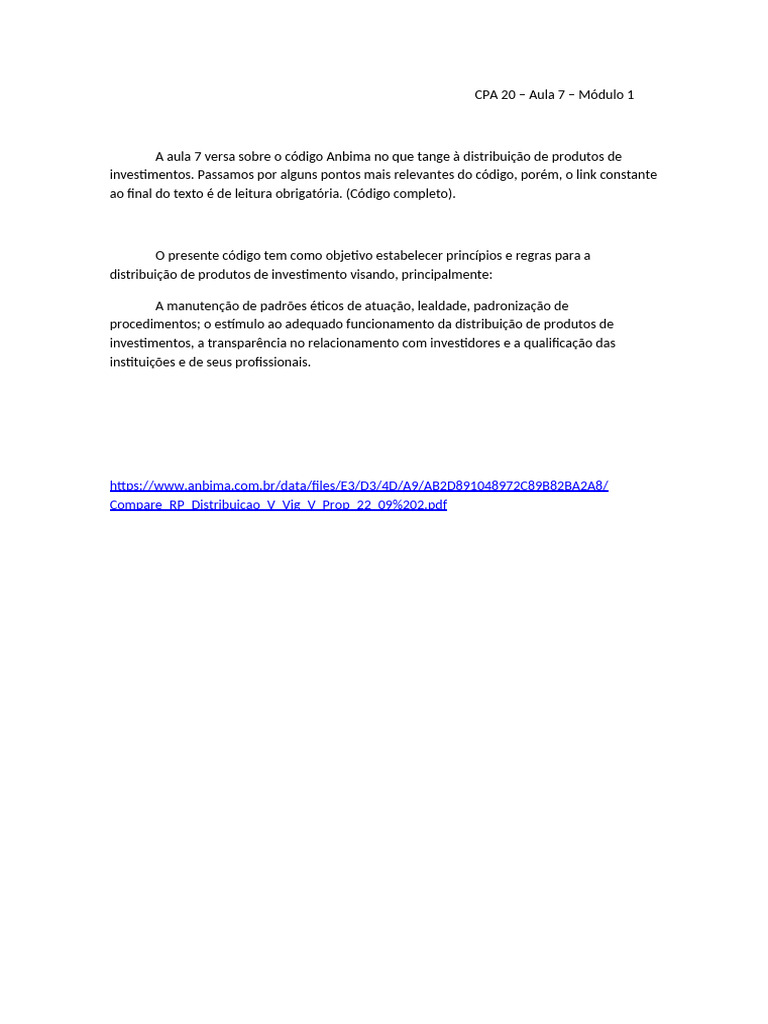 7Resumo CPA 20 Aula 7 - Módulo 1 | PDF