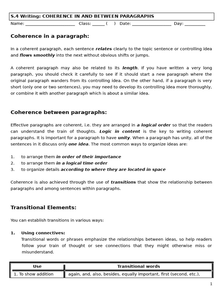 Coherence in and Between Paragraphs | PDF
