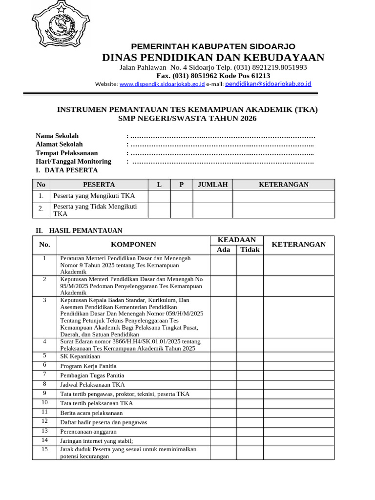 Instrumen Tka 2026 | PDF
