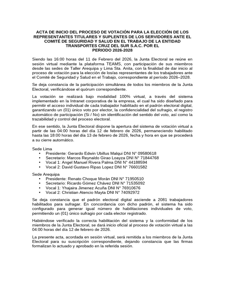 Anexo #07 - Modelo de Acta de Inicio de Proceso de Votación | PDF ...
