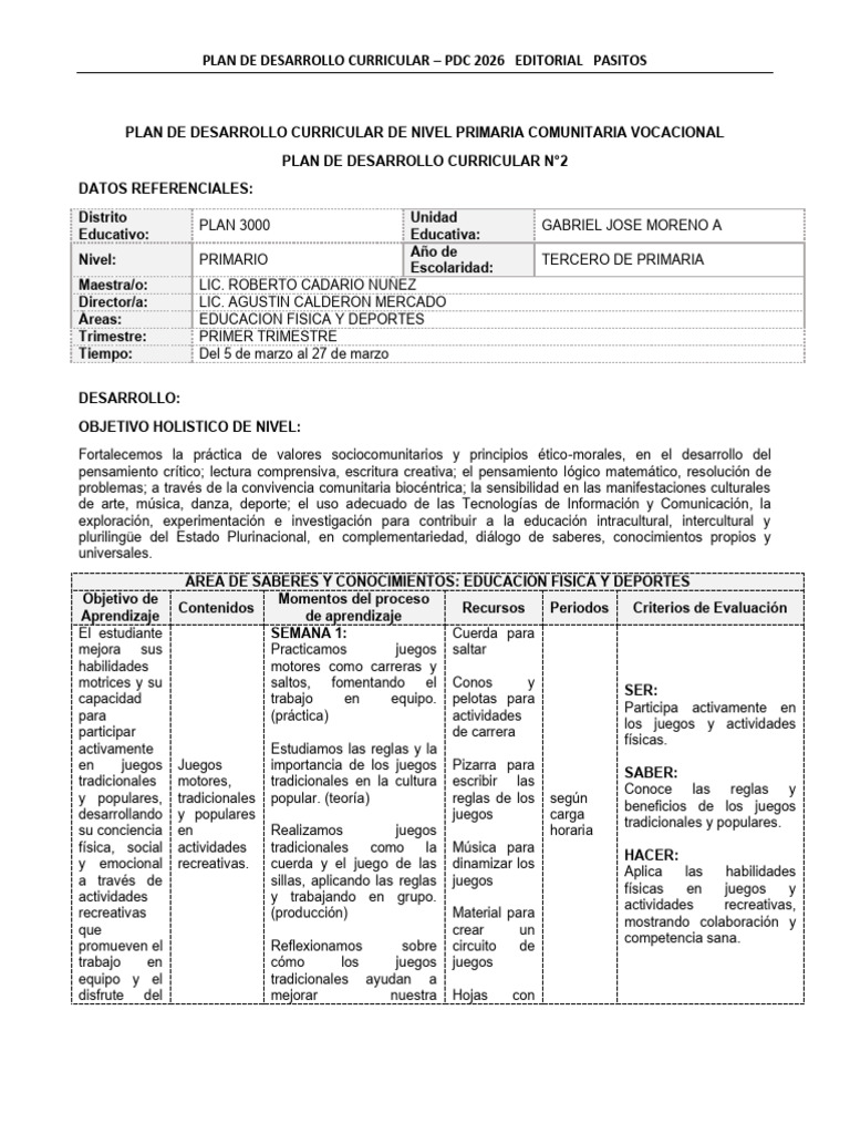 Pdc_3ro a-b-c de Primaria Año 2026 Primer Trimestre Mes Marzo | PDF