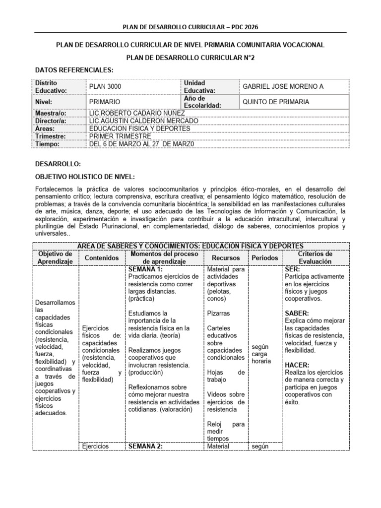 PDC - 5to A-B Nivel Primario Primer Trimestre 2026 Marzo | PDF ...
