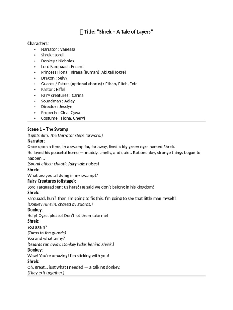Script Drama Shrek | PDF