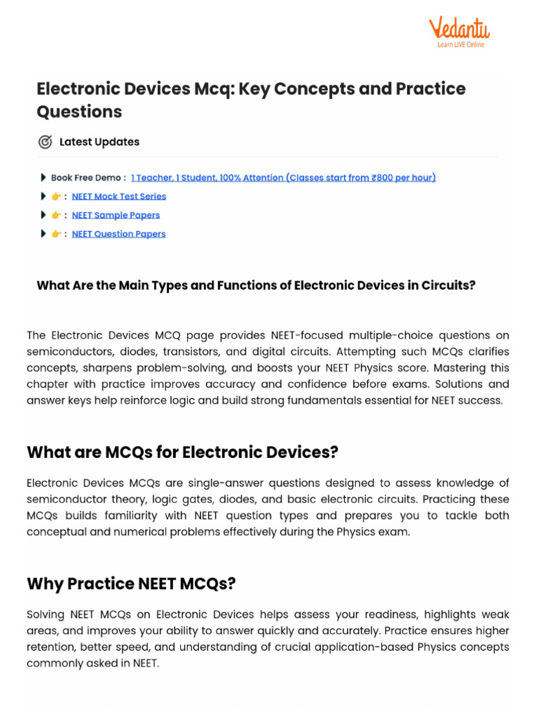 Electronic Devices MCQ - Key Concepts and Practice Questions | PDF