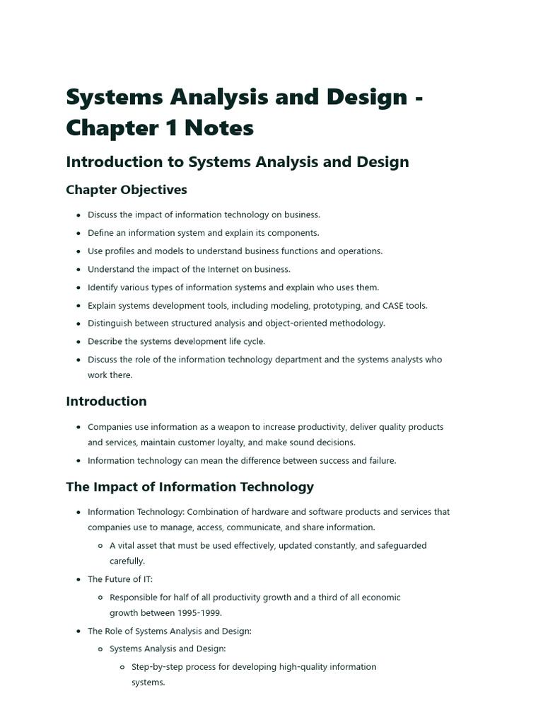 Systems Analysis and Design - Chapter 1 Notes | PDF | System ...