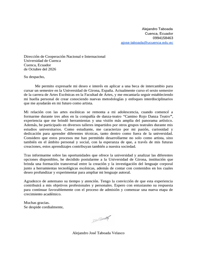 Alejandro Taboada Carta de Motivación | PDF | Cognición