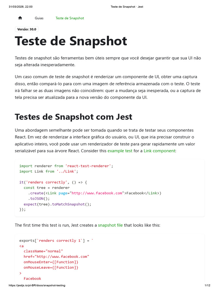 Teste de Snapshot Jest | PDF | Informática | Desenvolvimento de software